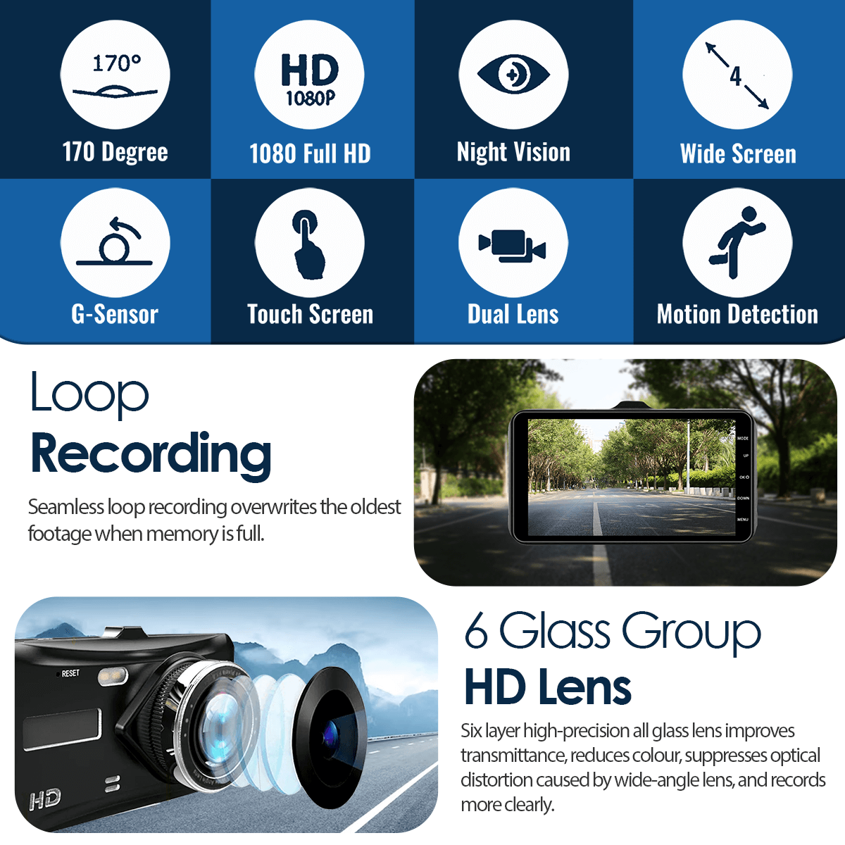 Dashcam Pro (Front & Rear) *Best Seller* 1080p | Dash Vision DP8